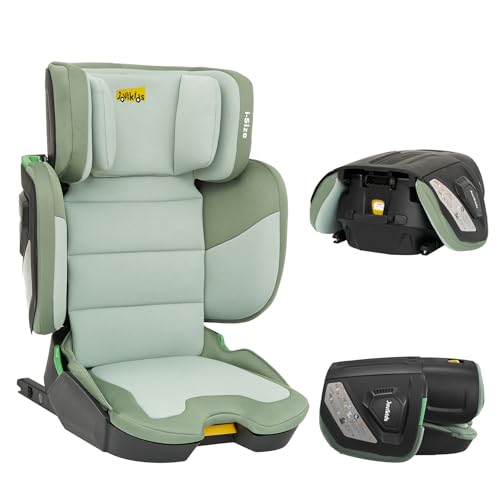 Jovikids I-Size Alzador Coche Niño ISOFIX, Normativa R129, Portatil Silla Coche Grupo 2-3 ISOFIX de 100-150cm (de 3 a 12 años), Respaldo Ajustable (verde)