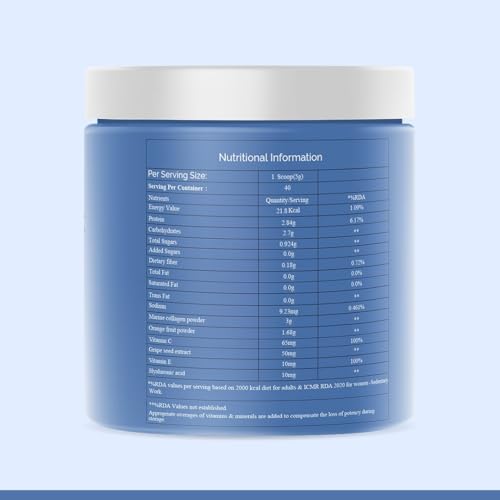 Image of Collagen Peptides Supplement for Skin, Hair, Nails | Vitamin C, E and Grape Seed Extract| For Healthy Skin,Hair | Marine Collagen Powder for Women & Men | Orange Flavour | 200g