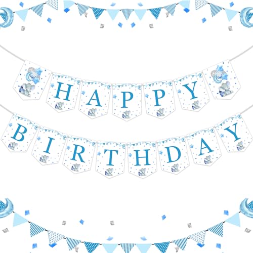 Bannière éléphant bleu d'anniversaire garçon pour décoration 1-3 ans