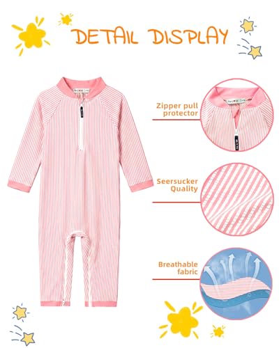 Image of weVSwe Baby Girl Toddler UPF 50+ Rash Guard Swimsuit Sun Protection Beachwear Zipper Bathing Suit 0-3 Years