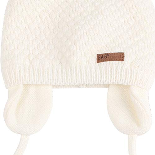 Duoyeree Baby Winter Hat Earflap Cotton Lining Knit Beanie Cap For Toddler Girl Boy (0-6 Month, White) #TOP3