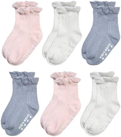 EPEIUS Baby Girl Ruffle Socks Non-Slip Cotton Crew Socks for Infant Toddler