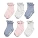Epeius Infants and Toddlers Baby-Girls Non Slip Ruffle Frilly Ankle Socks Pointelle (Pack of 6) Blue Grey/Natural White/Pink,1-2 Years