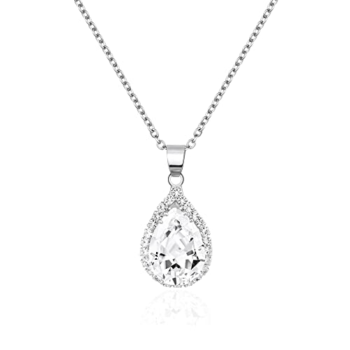 Linawe Crystal Chain Necklace for Women Trendy, Imitation Diamond Pendant, Statement Cubic Zirconia Boho Jewelry Set, 14K Gold/Rose Gold/Silver Birthstone Necklace