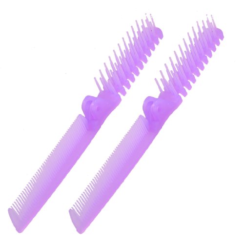 2Pcs Lady Purple Fishbone Shaped 2 Way Folding Hair Brush Pocket Straight Comb