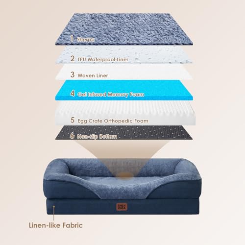 EHEYCIGA Orthopädisches Hundebett Mittelgroße Hunde, 91x68x17.5cm, Memory Foam Waschbar und Wasserdicht Hundekorb mit 4 Rändern, Hundesofa Hundecouch rutschfest, Marineblau
