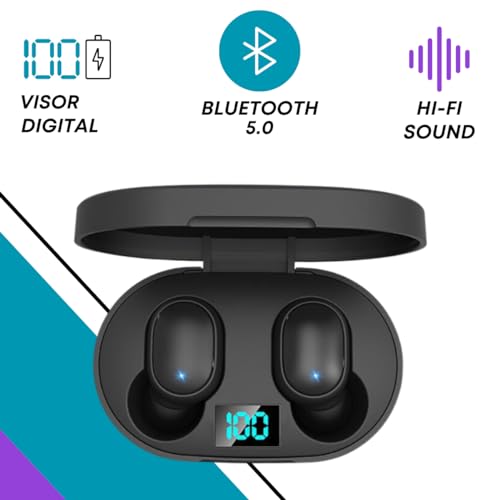 Fone de Ouvido Bluetooth Foninho Sem Fio Wireless 5.1 Duplo Com Visor Premium Compatível Com Iphone