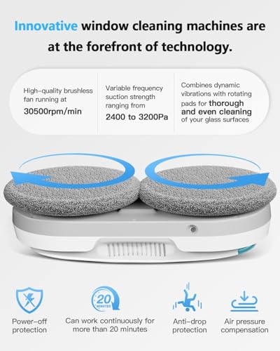 Image of Window Cleaning Robot - Double Helix 4800-6400Pa Suction, (White)