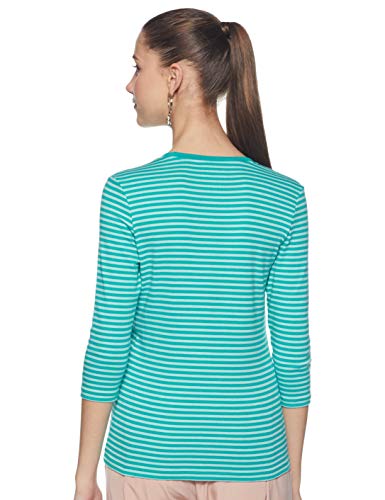 Image of Jockey 1360 Women's Super Combed Cotton Elastane Stretch Slim Fit Striped Round Neck Three Quarter Sleeve T-Shirt