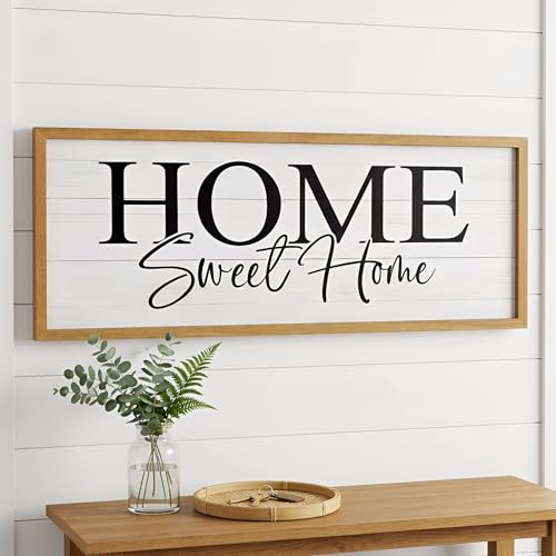 Hentonwell Home Sweet Home Wood Wall Sign 40x15 Large Rustic Farmhouse Wall Decor with Wood Frame Vintage Hanging Wall Art for Living Room Entryway Bedroom Kitchen Housewarming Gift.