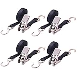 BoxerTool Stainless Steel Ratchet Straps with S Hook 1”x10’ – 4 Pack – Boats, Marine Tie Down, Rust/Corrosion Resistant, Saltwater, Snow, 770LBS Break Strength
