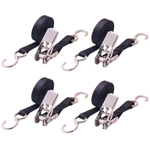 BoxerTool Stainless Steel Ratchet Straps with S Hook 1x10 4 Pack Boats Marine Tie Down Rust/Corrosion Resistant Saltwater Snow 770LBS Break Strength