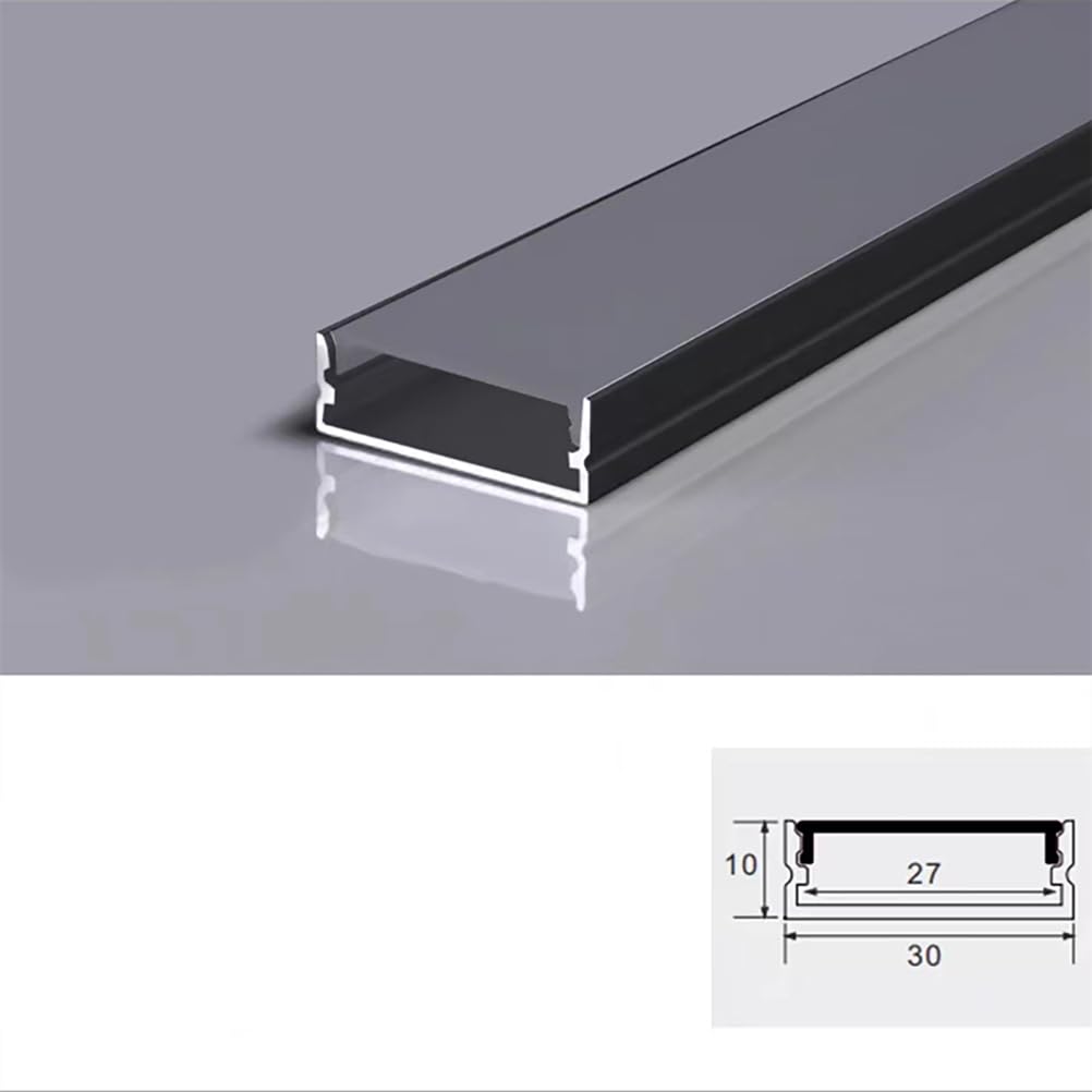 Difusor de tira de luz LED de perfil de aluminio de 6 m, canal negro con cubierta esmerilada, difusor LED en forma de U, 30 mm x 10 mm, perfecto para iluminación del hogar y la oficina