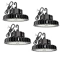 HYPERLITE LED High Bay Lights 150W 21,000lm 5000K 1-10V Dimmable UFO Led High Bay Light UL Listed 5' Cable High Bay Led Lights Alternative to 650W MH/HPS for Gym Factory Warehouse 4-Pack