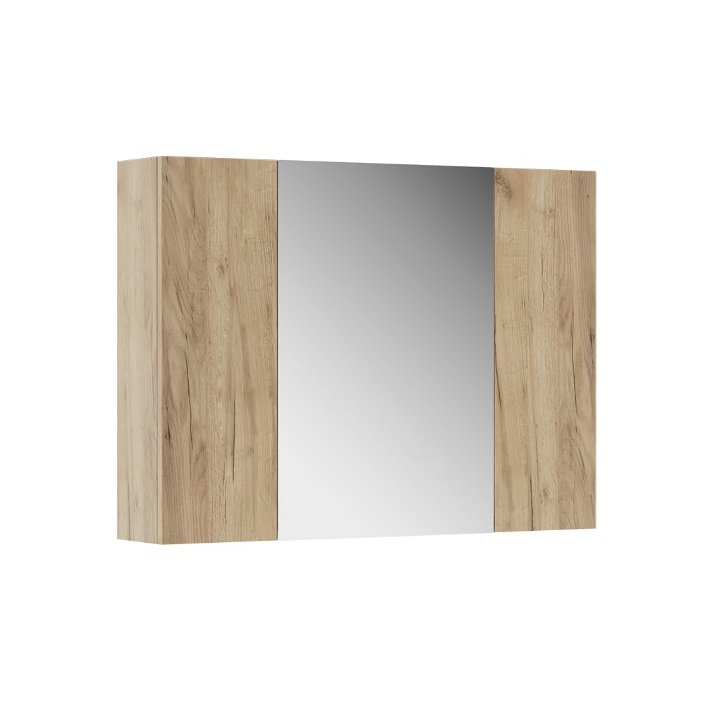 Vicco Specchio contenitore bagno Leopold, Rovere dorato, 80 x 59.2 cm con ripiani, che trova posto in ogni bagno