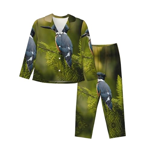 Pyjama imprimé oiseau mignon femme ensemble nuit manches longues bas tendance EdWal