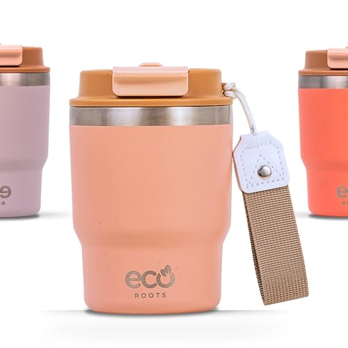 ECOROOTS Evergreen - Vaso Térmico 360 ml | Termo de Café sin BPA y Antifugas | Taza Térmica Café para Llevar Acero Inox. | Ideal para Oficina, Yoga, Gym y Bebidas Frías o Calientes (ROSA QUARTZ)