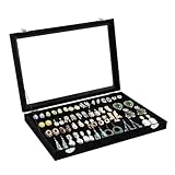 Wudygirl Earring Organizer Tray Jewelry Organizer 32 Pairs Earring Box Organizer Black Velvet Jewelry Display Case with Transparent Lid(Black Earring Storage)