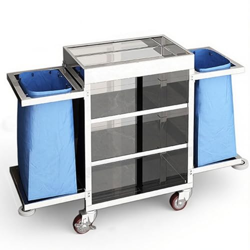 Carro de limpieza silencioso de acero inoxidable resistente con soporte para fregona para limpieza de gran capacidad en hoteles y oficinas