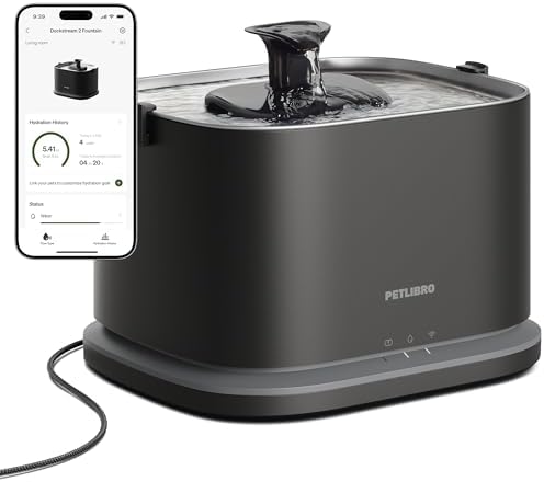 PETLIBRO Verbesserter Katzenbrunnen, Dockstream 2 Smart App-Überwachungs Trinkbrunnen für Katze, 3L Katzentrinkbrunnen Edelstahlschale zum Trinken im Innenbereich, 5G WiFi Wasserbr