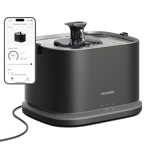 Image of PETLIBRO Upgrade Cat Water Fountain Stainless Steel Tray, Dockstream 2 Cat Fountain Indoor, 3L /101oz Auto Cat Fountains for Drinking, App Monitoring Pet Water Fountain Dog, 5G WiFi Cat Water Dispenser