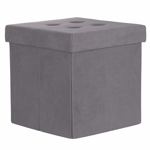 Pouf de Rangement en Velours Côtelé Gris Structure MDF Sibylle