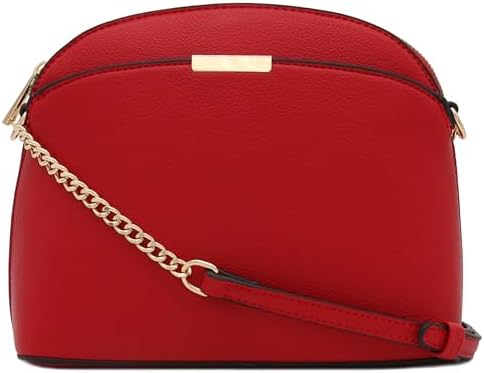 FashionPuzzle Faux Leather Small Dome Crossbody Bag with Chain Strap
