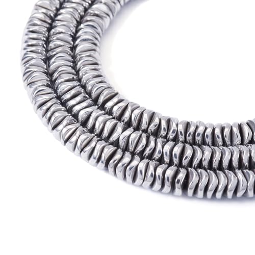 Image of Craftdady 220Pcs Synthetic Hematite Wavy Disc Beads Flat Round Heishi Loose Beads Smooth Metallic Spacer Beads 6~6.5mm for Jewery Necklace Bracelet Earring Craft, Platinum
