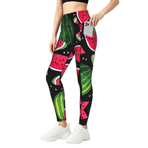 Leggings de sandía para mujer con bolsillos y conjunto deportivo fitness