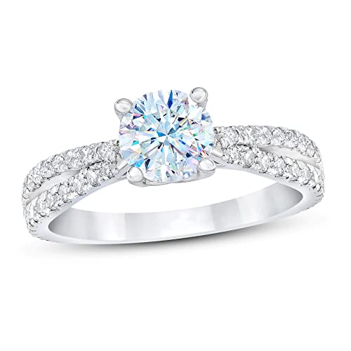 1.37 Carat Round Cut Moissanite Engagement Rings for Women Platinum Plated Silver Moissanite Rings