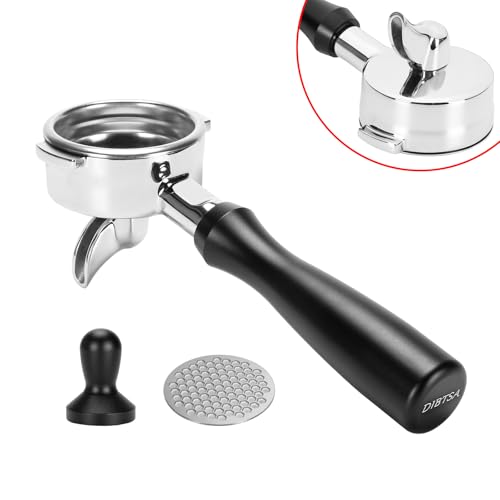 DIBTSA Portafilter Single Spout 58mm 2 Ears Compatible with La Marzocco, Included 304 Stainless Steel Filter Basket and Puck Screen, Anodized Aluminum Handle, Black