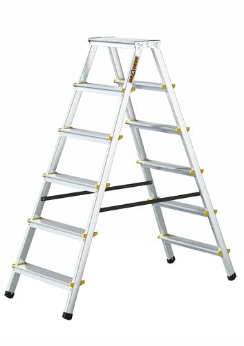 DRABEST Trittleiter Klapptritt Aluleiter mit 6 Stufen Beidseitig...