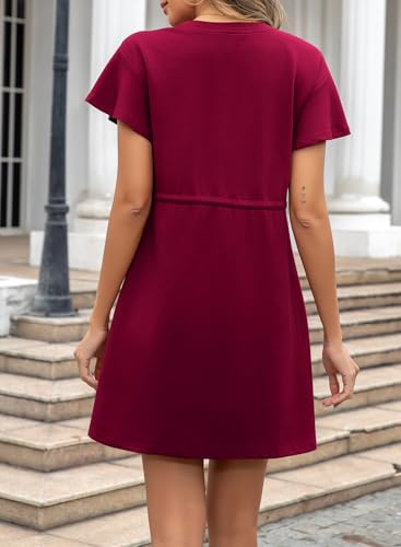 Image of EVALESS Womens Spring Summer Dresses 2026 Casual Round Neck Ruffle Short Sleeve Flowy A Line Mini Dress with Pockets