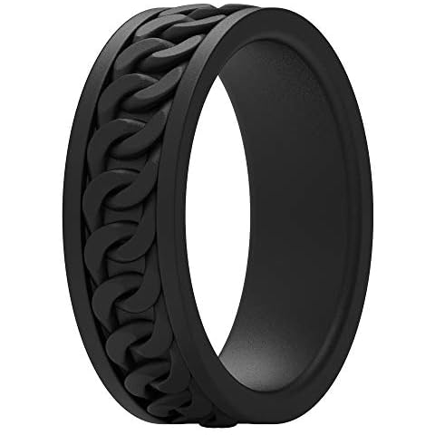 ThunderFit Silicone Wedding Ring for Men - Chain design Rubber Engagement Bands - 7mm wide, 2mm Thick, 8.5 - 9 (18.9mm), Silicone,Rubber Cover