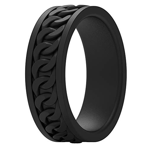 ThunderFit Silicone Wedding Rings for Men, Chain Design Rubber Engagement Bands 7mm Wide 2mm Thick - 1/4/7 Variety Multipack