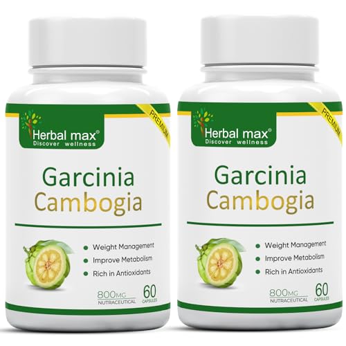 Herbal max Garcinia Cambogia Capsule with 70% HCA & Green Tea Extract, 60 Capsules (800mg) Pack of 2 | Natural Weight Management | Improves Digestion for Men & Women Herbal max Garcinia Cambogia Capsule with 70% HCA & Green Tea Extract, 60 Capsules (800mg) Pack of 2 | Natural Weight Management | Improves Digestion for Men & Women