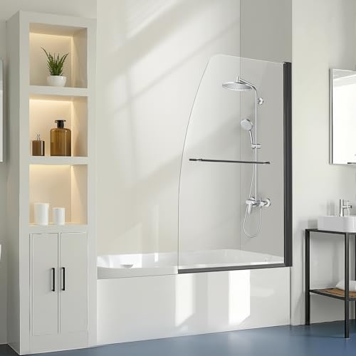 VEVOR Porte de Douche sans Cadre 864 x 1397 mm, Demi-porte de Baignoire en Verre Trempé de 6 mm, avec Pare-douche, Installation Réversible, pour Salle de...