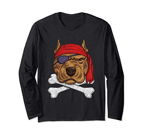 Vintage Pirate Dog Funny Puppy Cross Bones Halloween Costume Long Sleeve T-Shirt