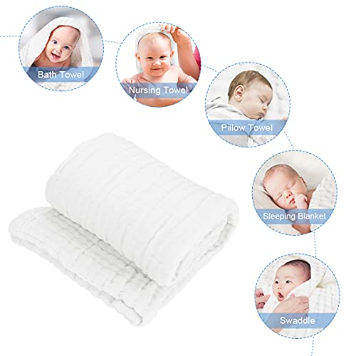 Fook Fish Muslin Baby Towel Super Soft Cotton Baby Bath Towel 6 Layers Infant Towel Newborn Towel Blanket Suitable For Baby's Delicate Skin 40 X 40 Inches (White&Peachy Pink&Grey) #TOP1