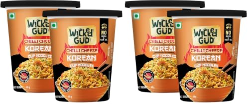Image of WickedGud Chilli Cheese Korean Instant Cup Noodles | Whole Wheat | No Maida | No Palm Oil | 74 g Each (Pack of 4, Total 148 g)