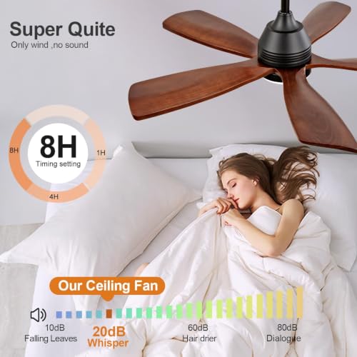 DELIHUA 42 Inch Ceiling Fans with Lights and Remote, 5 Blades Wood Ceiling Fan with Light, Dimmable, Wall Switch, Reversible DC Motor, Modern Indoor Outdoor Ceiling Fans for Porch Farmhouse by DELIHUA - Used condition - Image 9