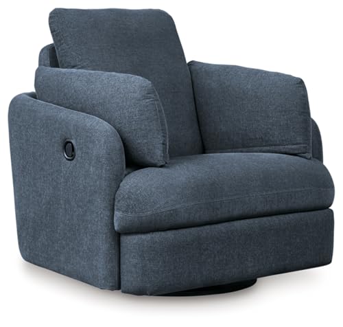 Image of Signature Design by Ashley Modmax Contemporary Swivel Glider Recliner, Press-Back Reclining, Cleanable & Durable Performance Fabric, 21" Seat Height, Navy