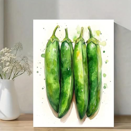 Impression sur toile de cosses de pois aquarelle 40x60cm pour déco cuisine