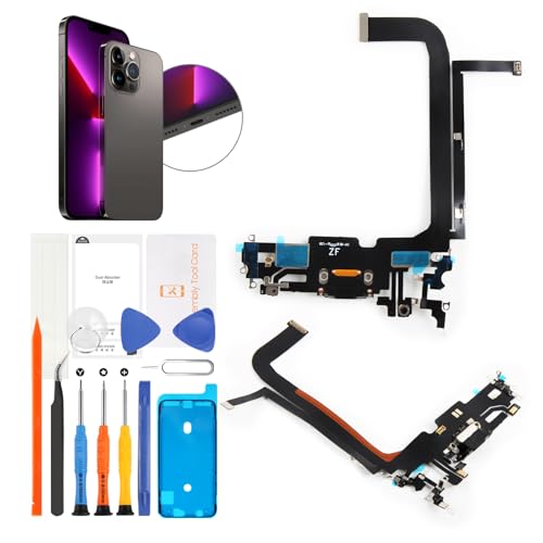Olivechard for iPhone 13 Pro Max Lightning Charging Port Replacement (Graphite) USB Dock Connector Flex Cable Assembly Includes Waterproof Tape & Tool Kit for A2643, A2484, A2641, A2644, A2645