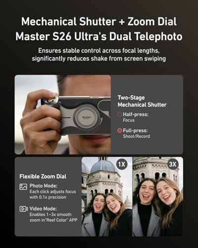 Image of TELESIN Phone Camera Master Grip Kit for Samsung Galaxy S26 Ultra, with Phone Case /10X Flash 2in1 /ND16 Filter, 3200mAh Battery Wireless Charging for S26 Ultra, AI Filters DSLR Style Grip Handle Holder