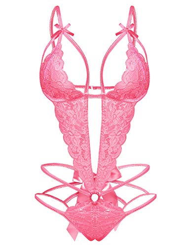 Image of Donnalla Women's Deep V Lace Teddy One Piece Lingerie Cutout Strappy Lingerie