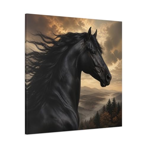 Tableau cheval noir et or grand format decoration sejour