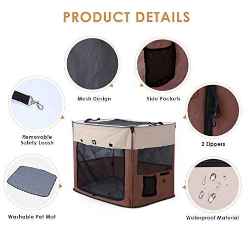 Ebtye Portable Foldable Pet Crate, Collapsible Dog Travel Crate，Dog Kennels,Crates For Small Dogs Soft Sided/Free Pet Mat + Free Pet Traction Rope/2-Door Pet Crate For Indoor & Outdoor/(Small, Brown) #TOP2
