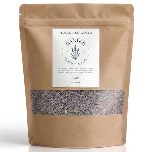 Lavande Séchée Mariem 500 g – Fleurs 100 % Naturelles en Vrac pour Pot-Pourri, DIY, Armoires et Décoration