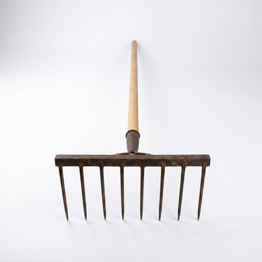 Rastrello da Giardino per Terreno, Testa a denti piatti, Rastrello da giardino, Preparazione aiuole, Per appassionati , Manico in legno da 1,2 metri